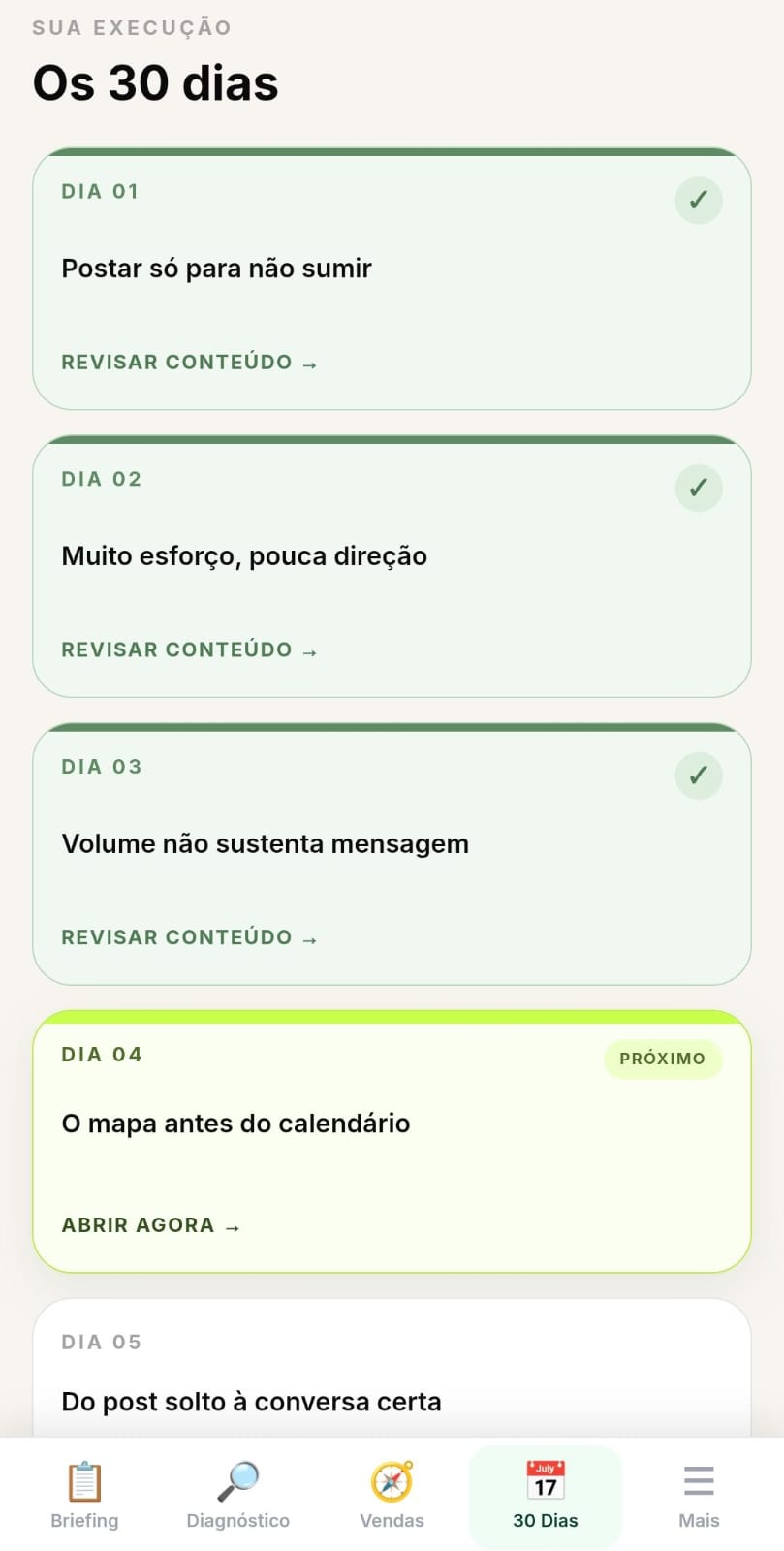 Jornada original dos 30 dias no celular