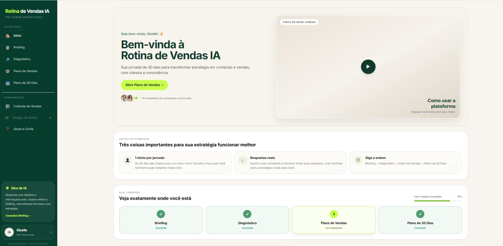 Tela inicial original da Rotina de Vendas IA no computador