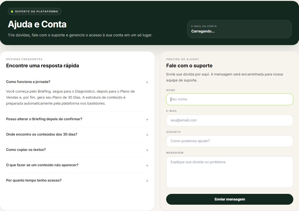 Área original de ajuda e suporte da plataforma